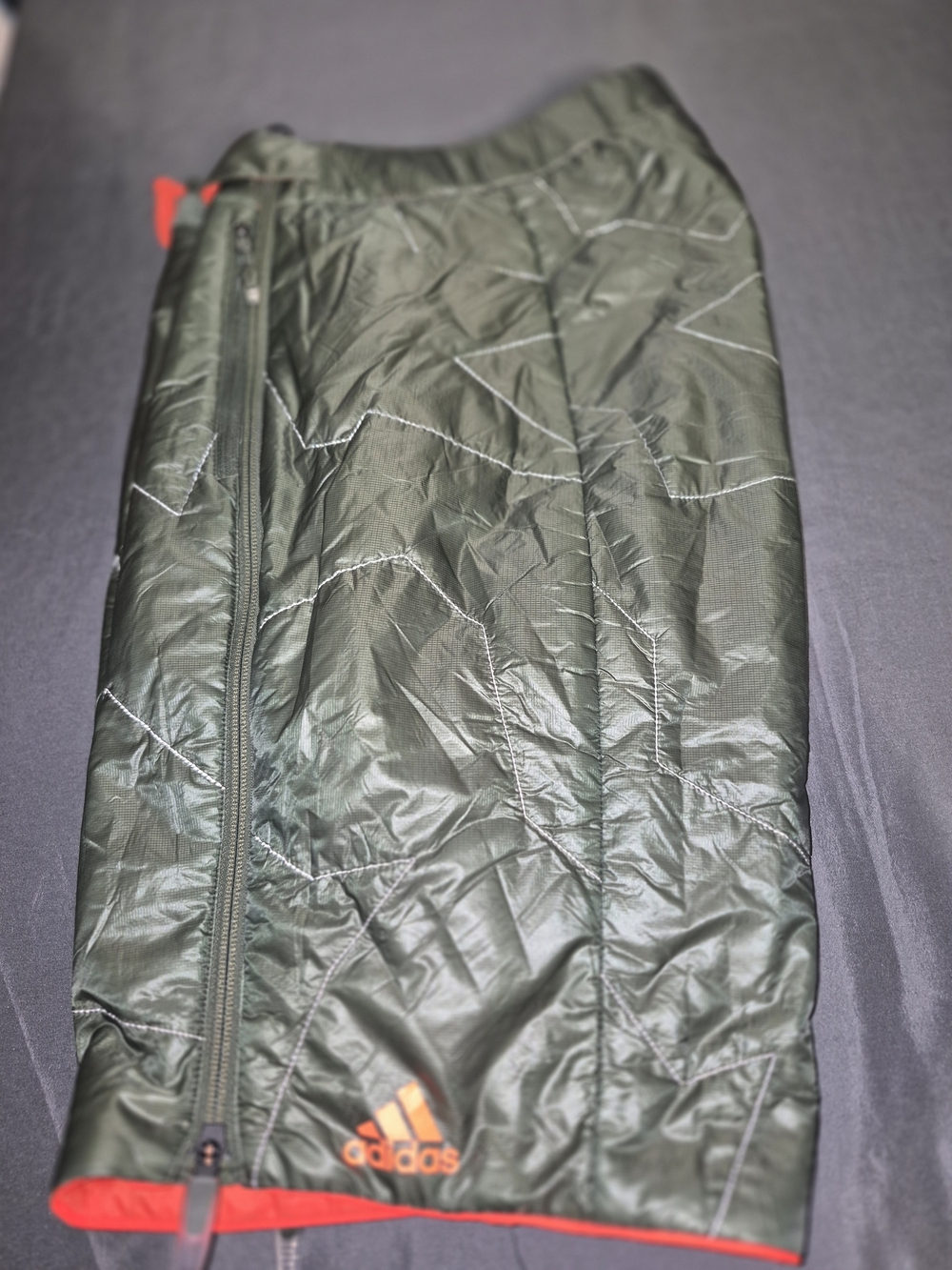 Adidas Olive Green Quilted Zip Skirt with Orange Trim